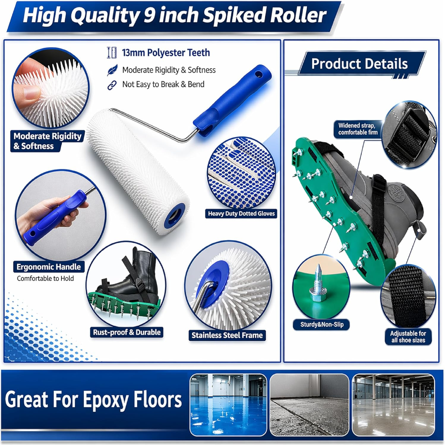 Premium Epoxy Shoes Spikes & 9 Inch Spiked Roller for Self Leveling Compound