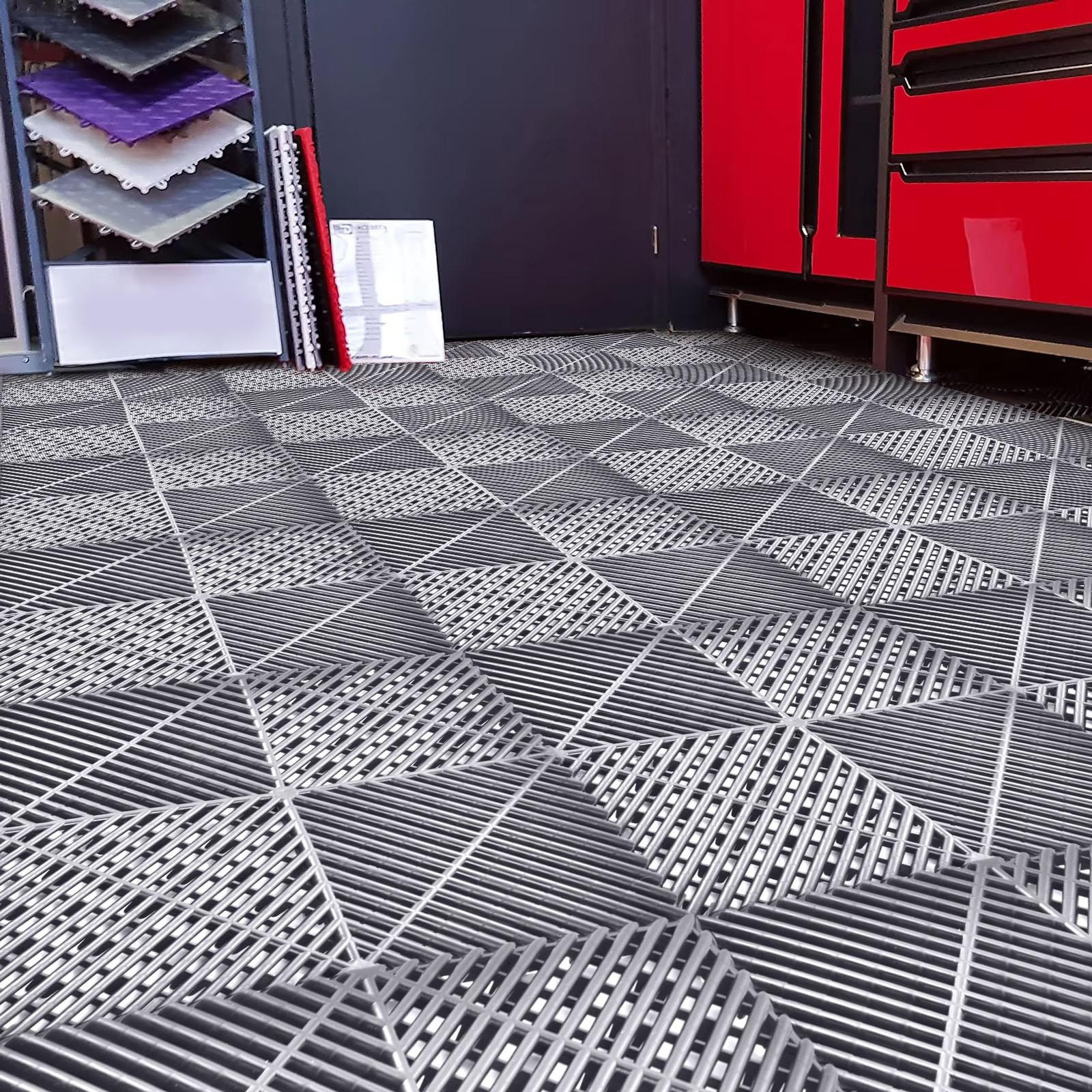 40 Packs Interlocking Garage Floor Tiles Vented Water Drainage 15.75×15.75”