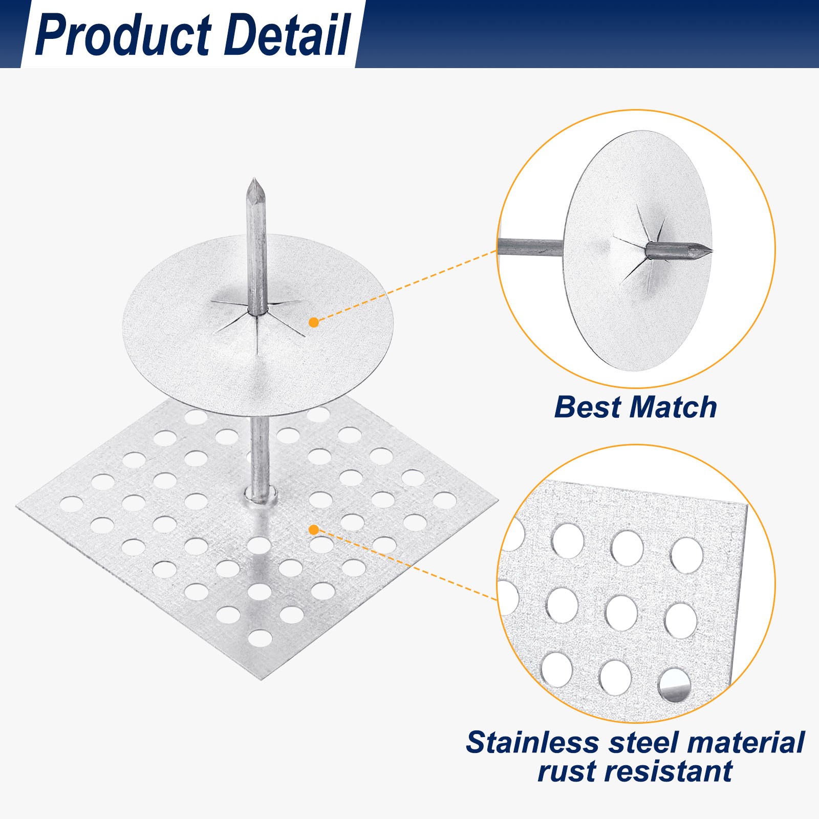 50set Perforated Insulation Pins 2-1/2 inch 1.5 Inch Self Locking Washers Round