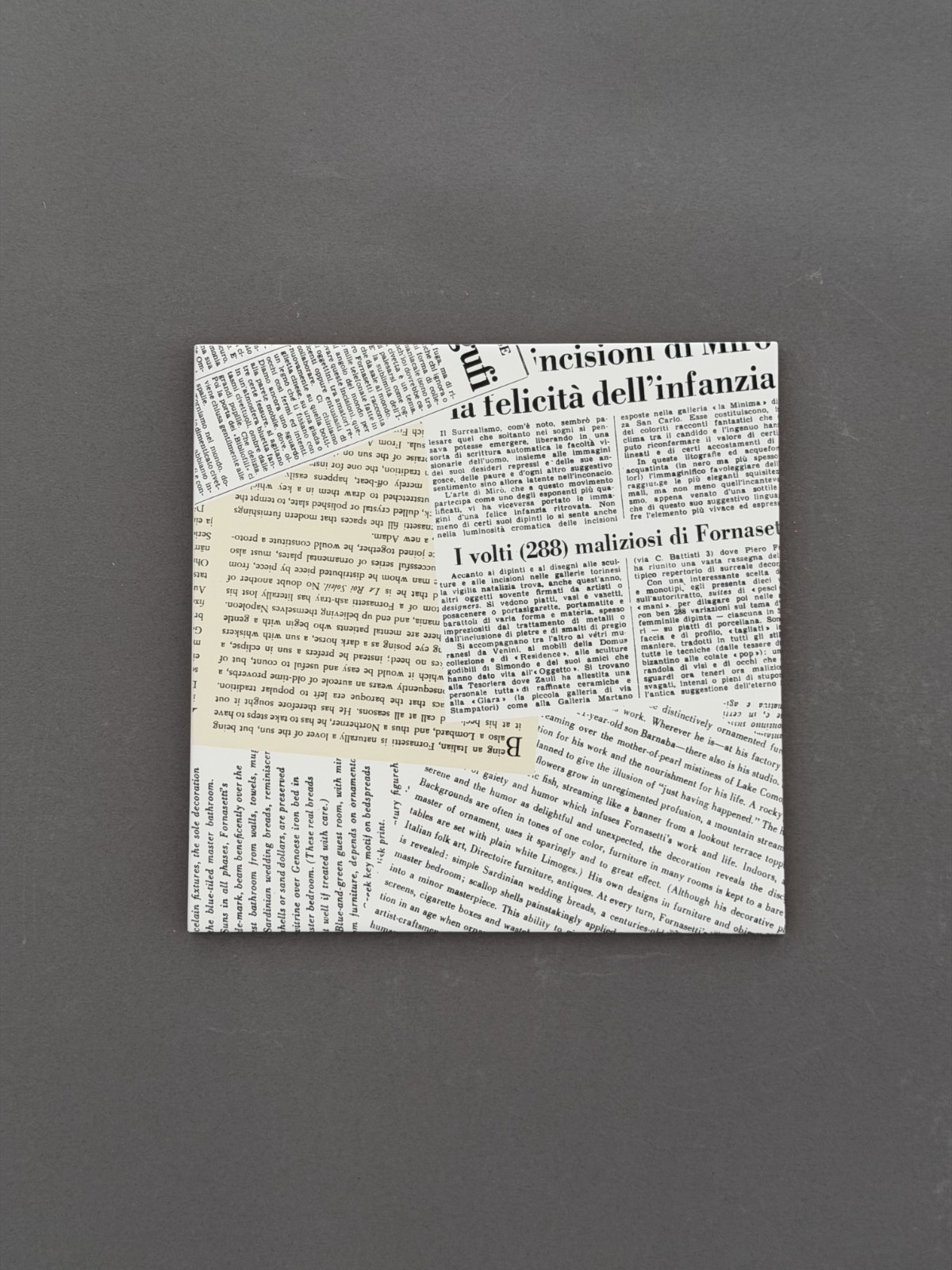 Fornasetti Newspaper & Butterfly Tile Pair 8×8 – Ceramica Bardelli Italy