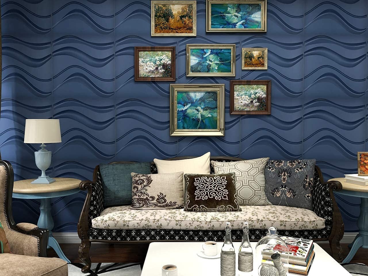 Art3d Blue 3D Textured Wall Panels for Interior Wall Decor,12 Tiles,32 sq ft