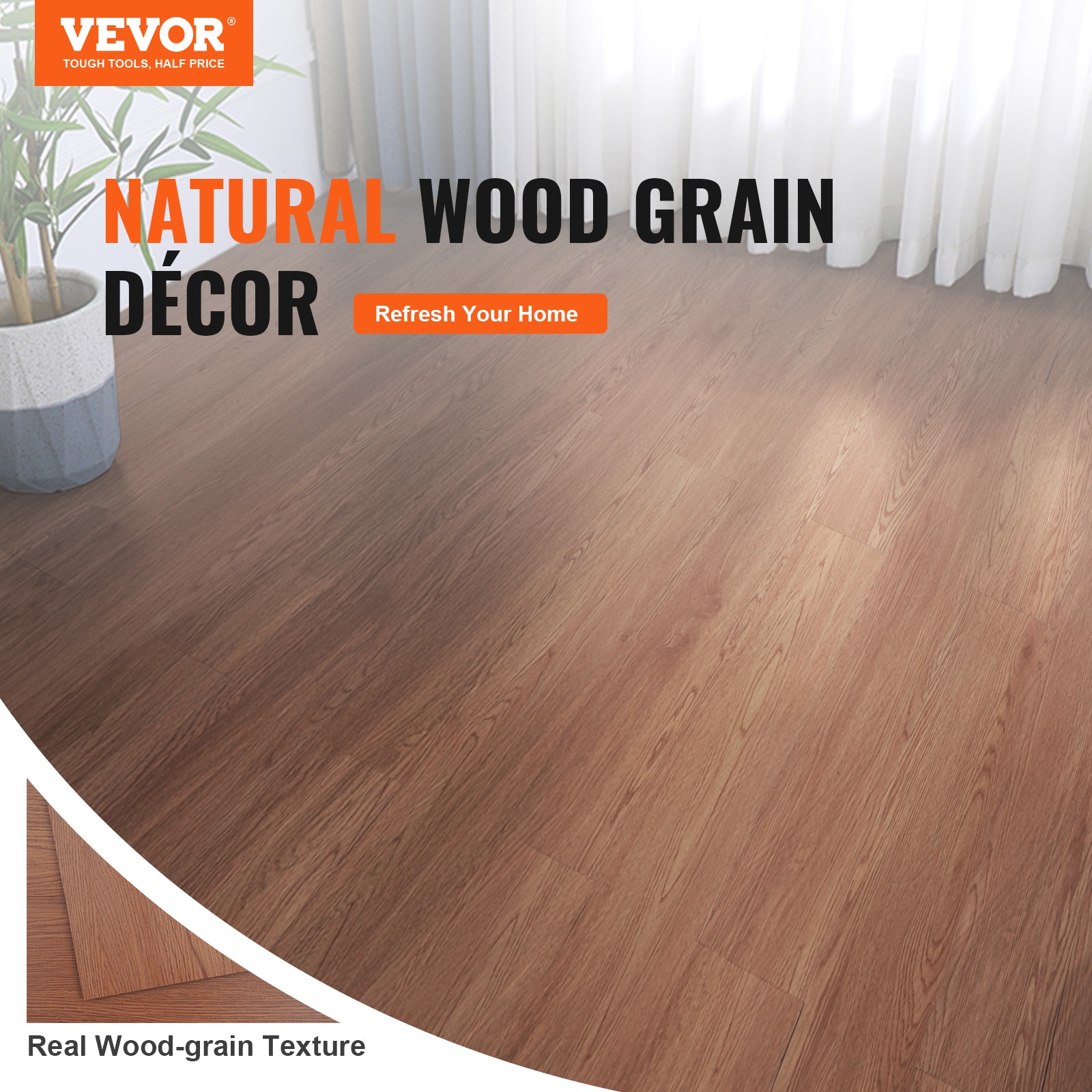 VEVOR 36 PCS 54sq.ft Self-Adhesive PVC Vinyl Floor Wood Grain Tiles Peel Stick