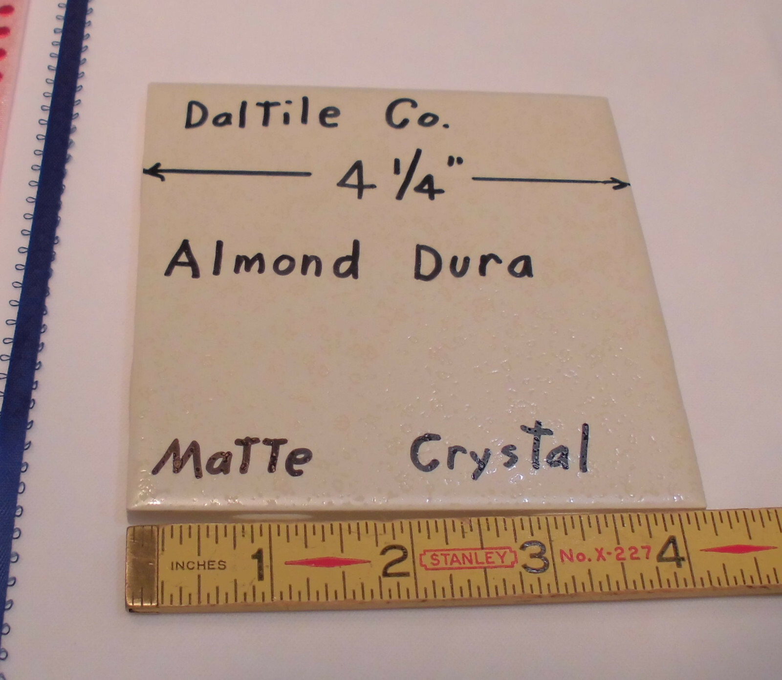 1 pc. *Almond-Dal-Dura* Ceramic Tile; Daltile 4-1/4″ Crystall Glaze; New 1990’s