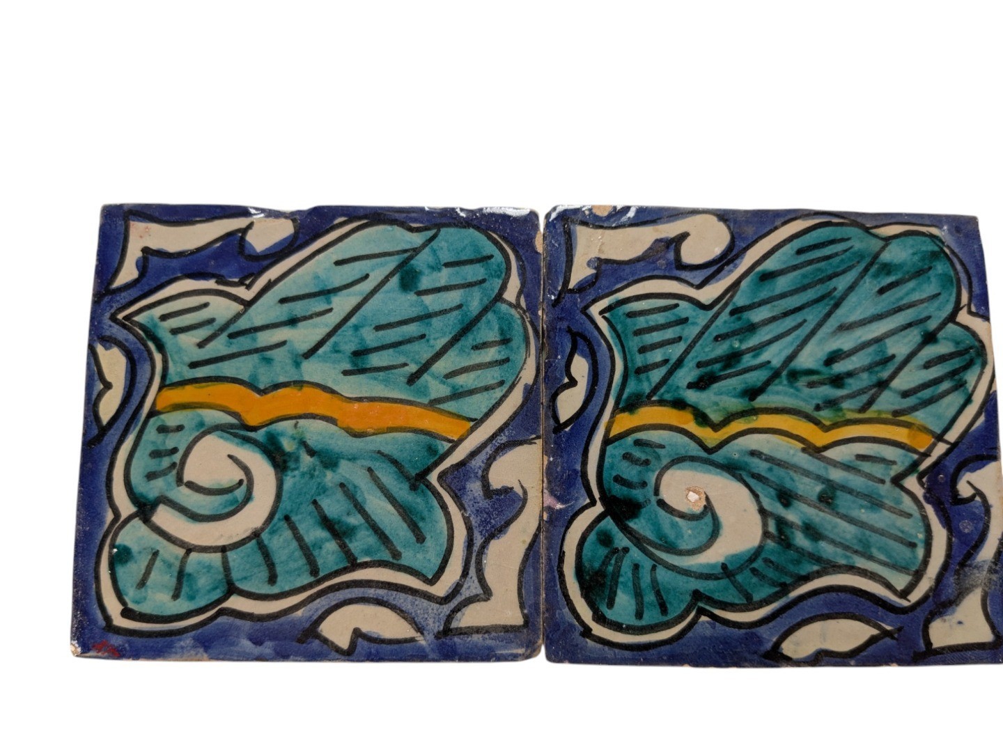 2x Moroccan Zellige Mosaic Tiles Pair Hamsa Design J 10cm/4 Inch