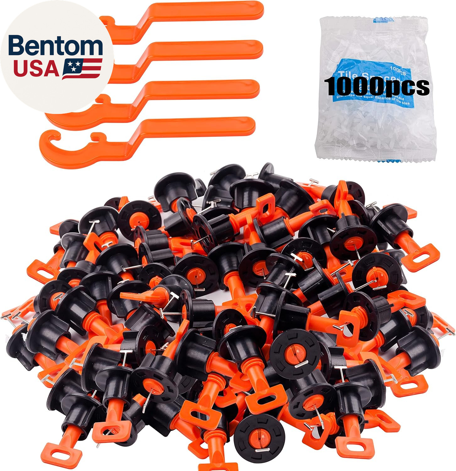 Tile Leveling System Kit with 200Pcs Tile Leveler & 4 Special Wrenches & 1000Pcs