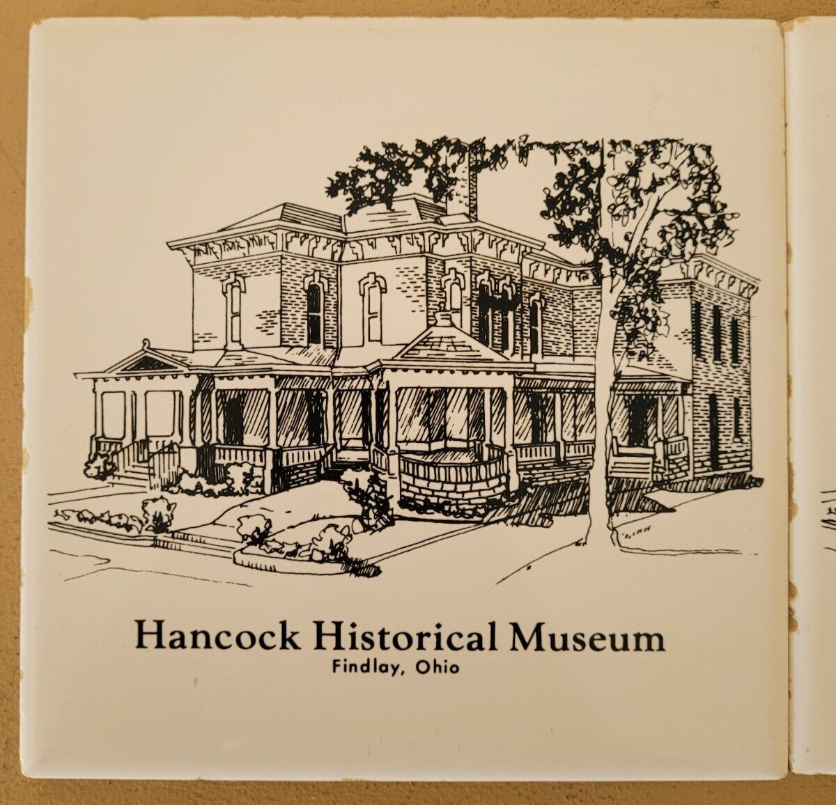 VTG Tile Hancock Historical Museum Society Decorative Ceramic 6×6″ Findlay OH