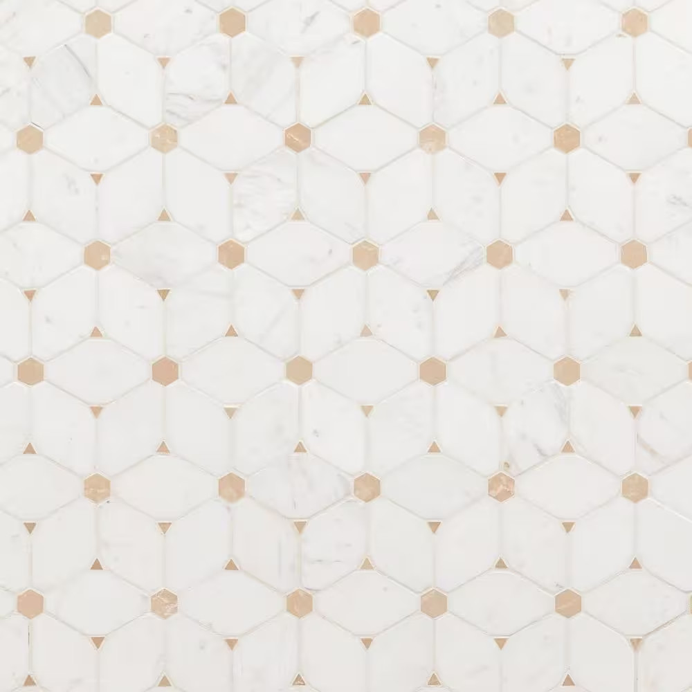 Cecily Creme 11 In. X 12 In. X 0.38 In. Polished Marble Mesh-Mounted Mosaic Floo