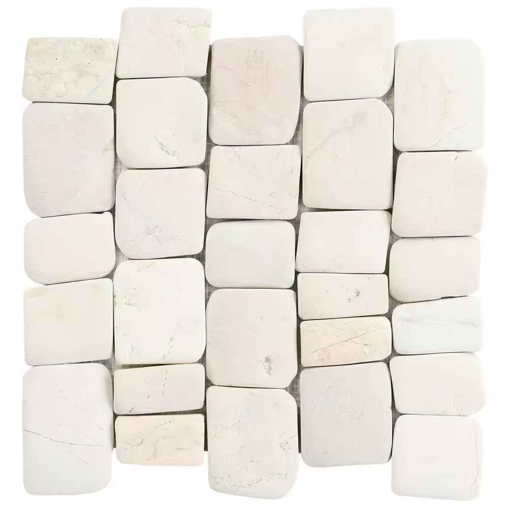 Countryside Pathway Lovina White 11.81 In. X 11.81 In. Natural Stone Mosaic Wall