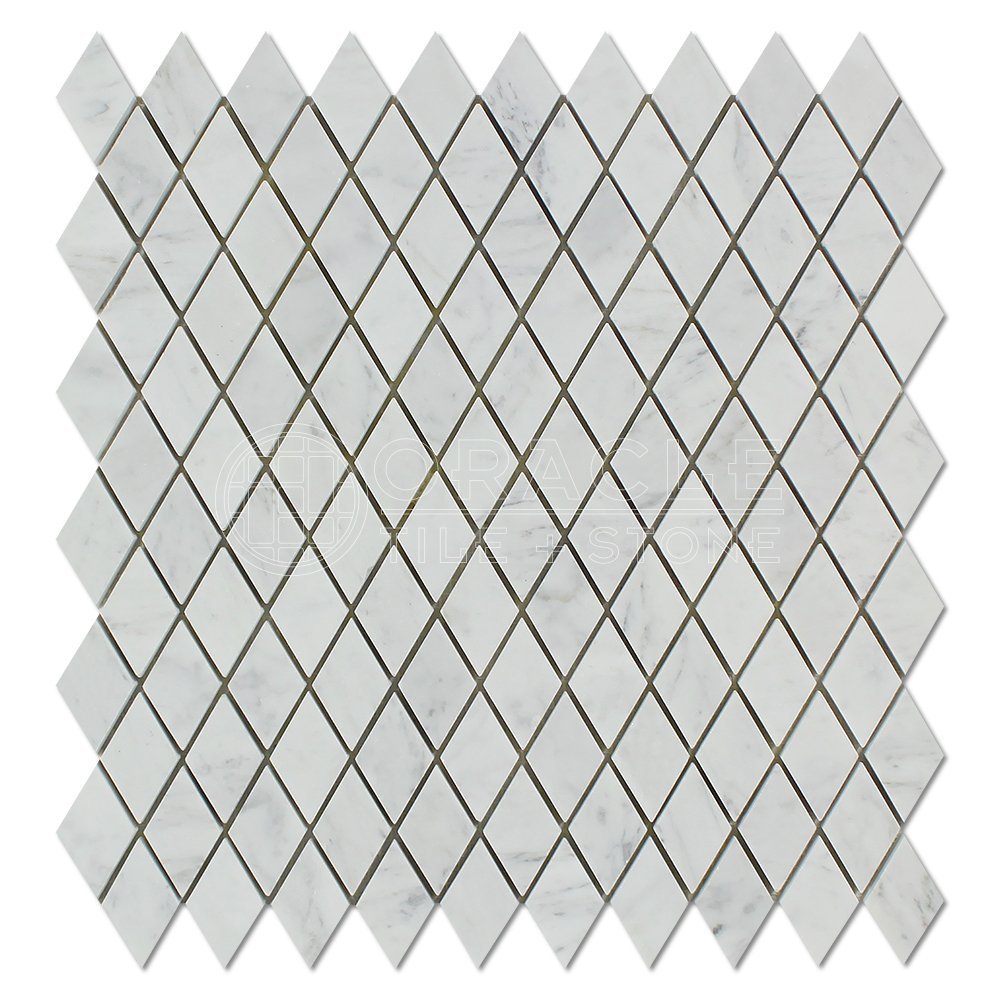 Carrara White Italian (Bianco Carrara) Marble Diamond – Rhomboid Mosaic Tile