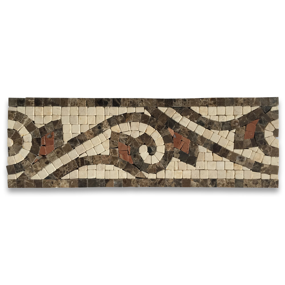 B0039PT Marble Mosaic Border Listello Accent Tile Waltz Beige 4×12 Polished