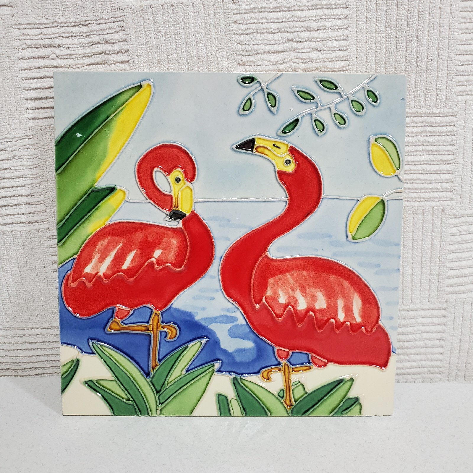 Chesapeake Bay Pink Flamingos On the Beach Ceramic Tile 8 X 8″ With Kickstand