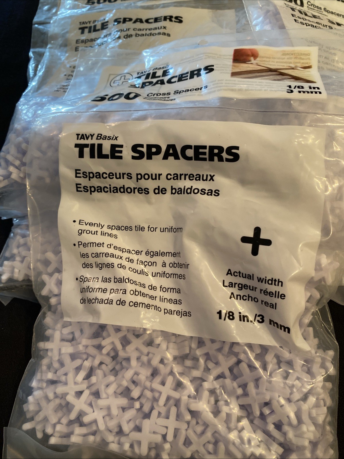 Tavy Basix Cross Tile Spacers 1/8″ 500/ package – Lot of 7 packages