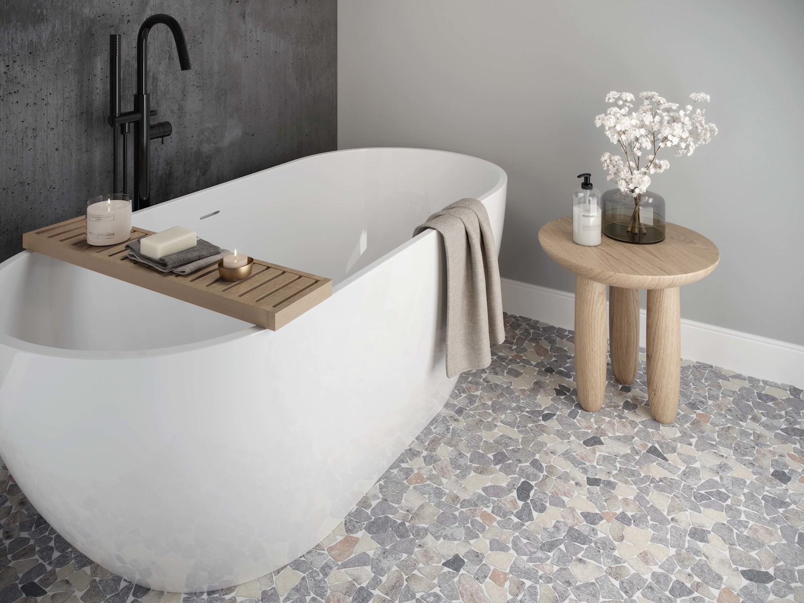 Cruz Bay Studio XR3 Fit Mosaic – 11″ x 11″ Pebble and Rock Floor – Grey Blend