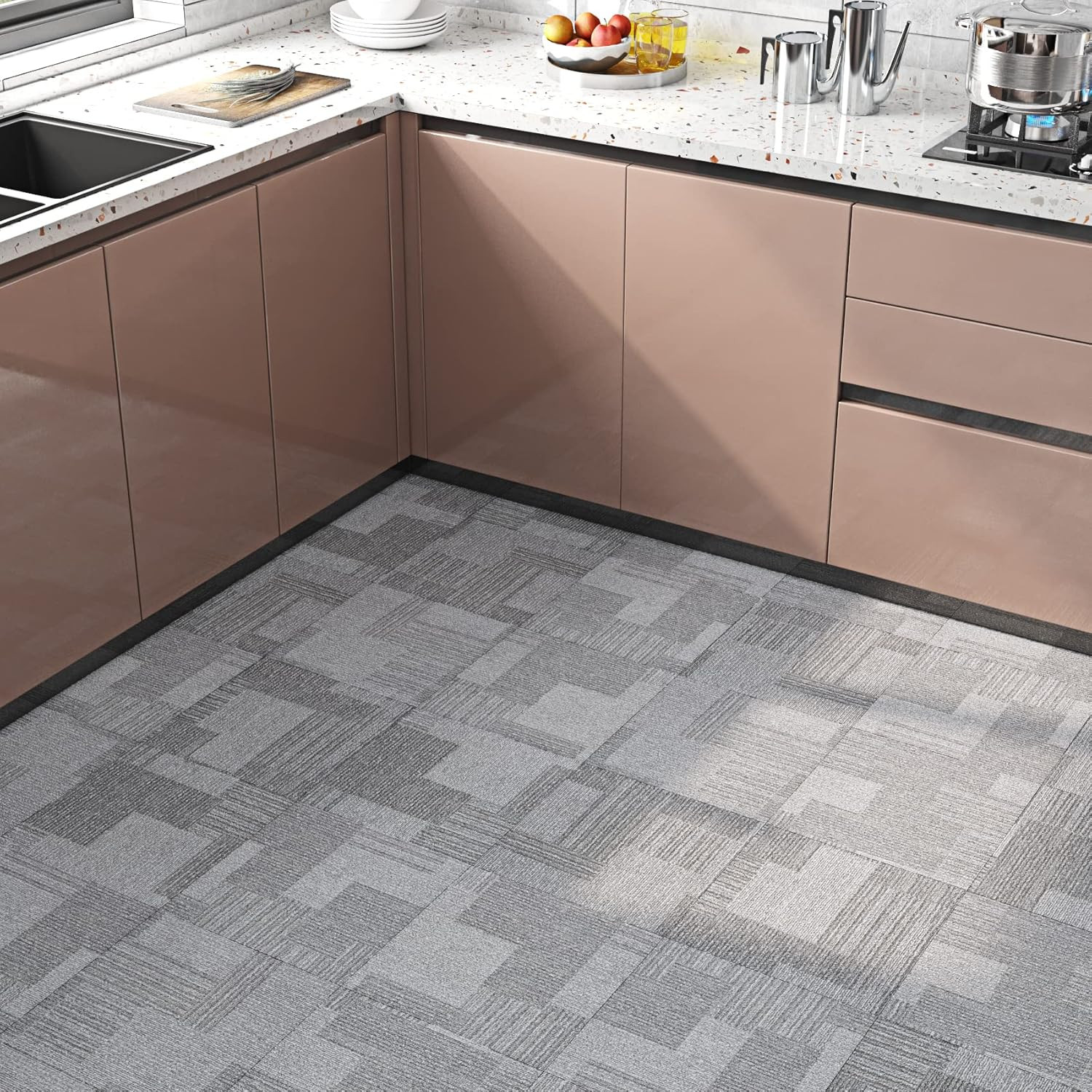 30 Pcs Carpet Tiles Peel and Stick Flooring Waterproof Grey Laminate Flooring 12