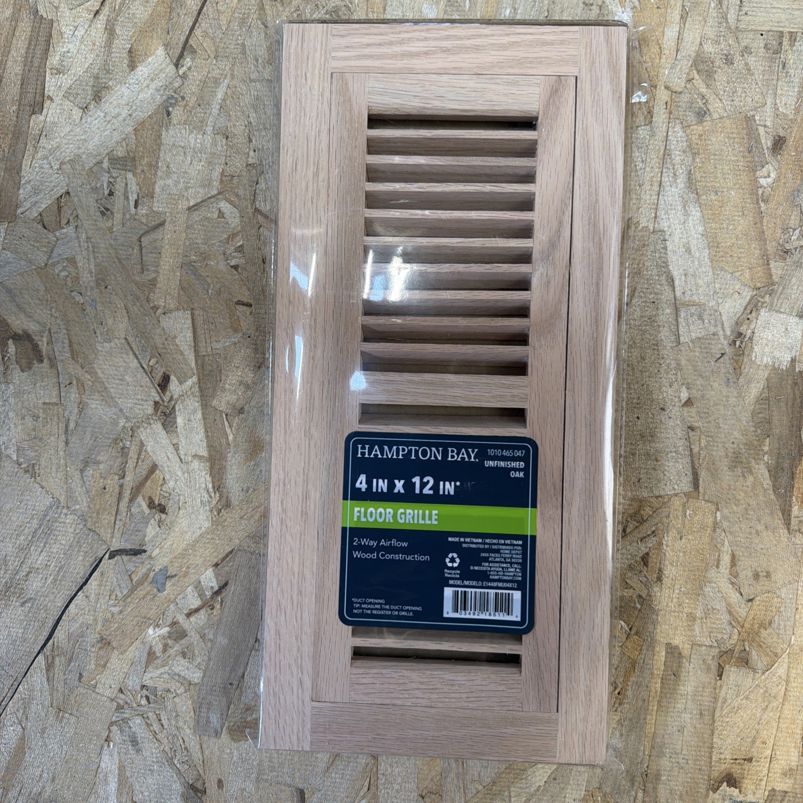 Hampton Bay 4 in. x 12 in. Oak Wood Flush Mount Grilles Unfinished Oak