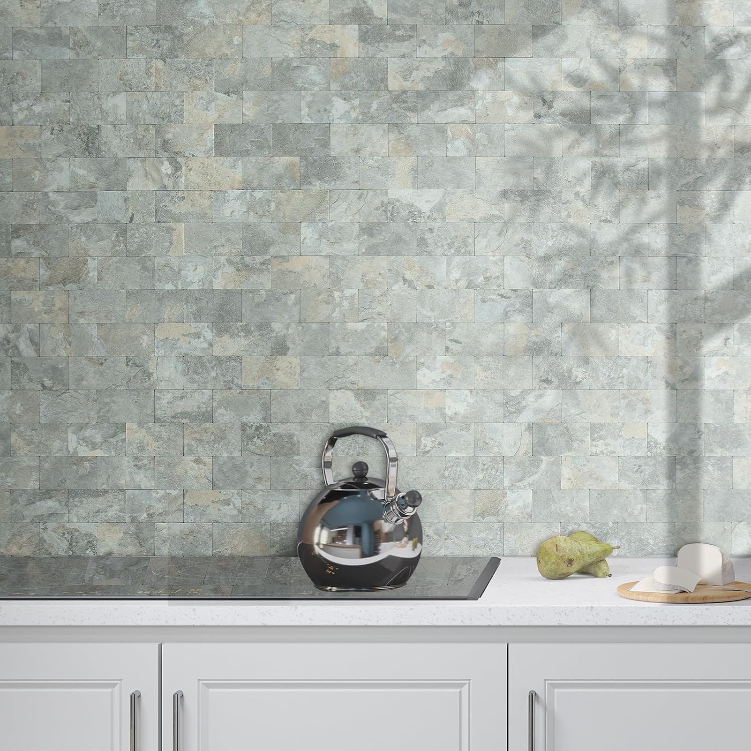1 Sheet Grey Brown Slate Thick PVC Peel and Stick Backsplash Wall Tiles, 12″x…