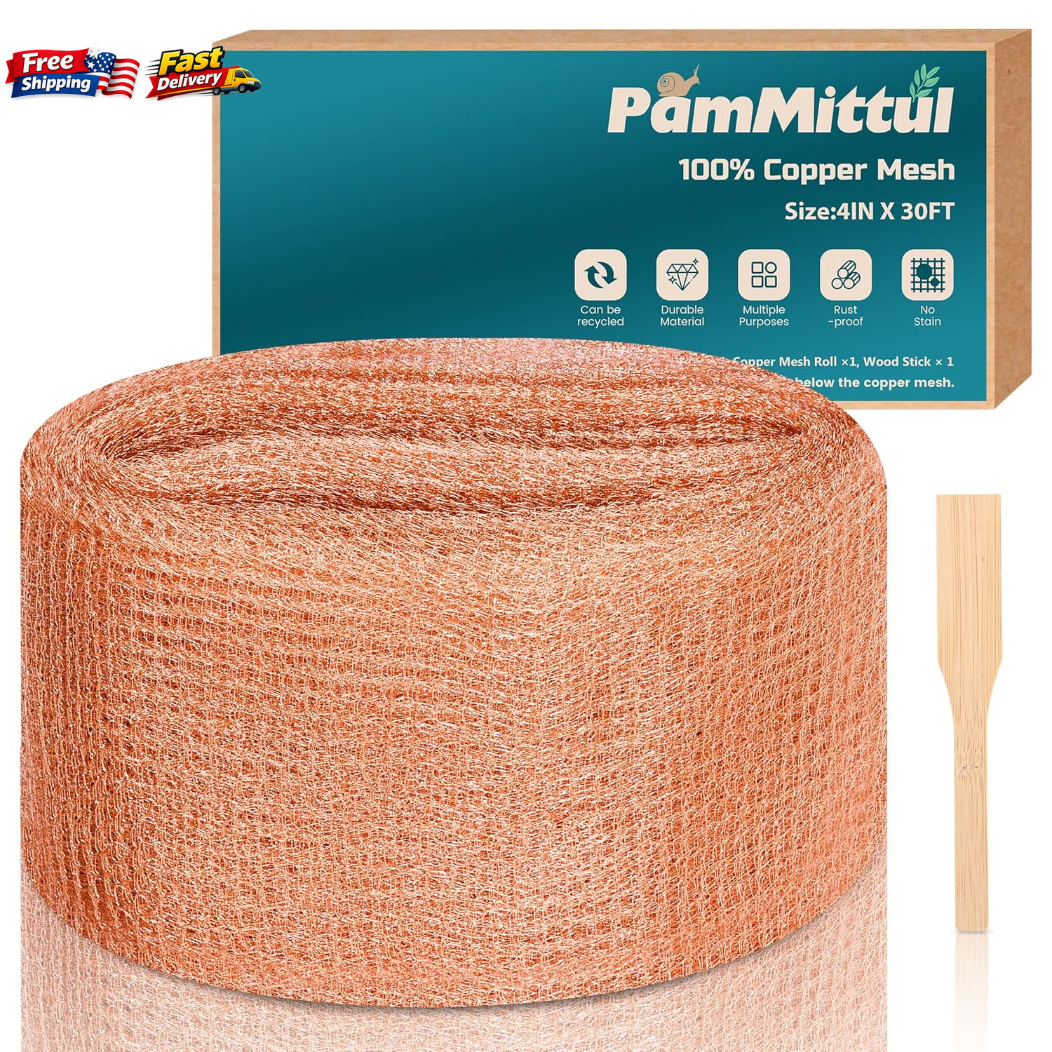 4in x 30ft Pure Copper Mesh Roll for Rodent Control Rustproof Slug Blocker