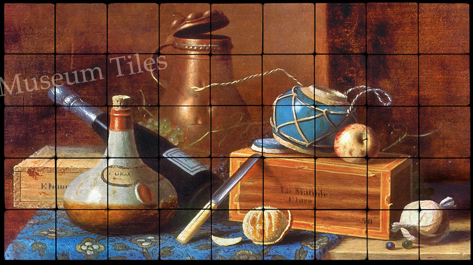 36×20 Irish Still Life with Copper Tankard Fine Art Tumbled Marble Tiles