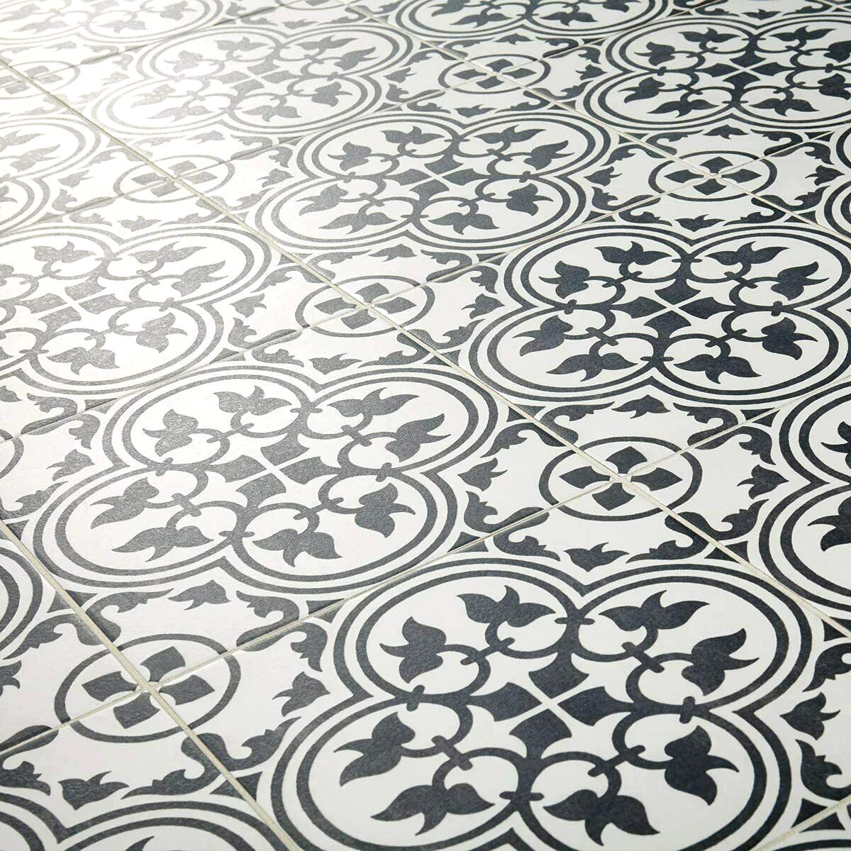 12×12 Flora Black White Encaustic Decorative Ceramic Floor Wall Tile (BOX OF 10)