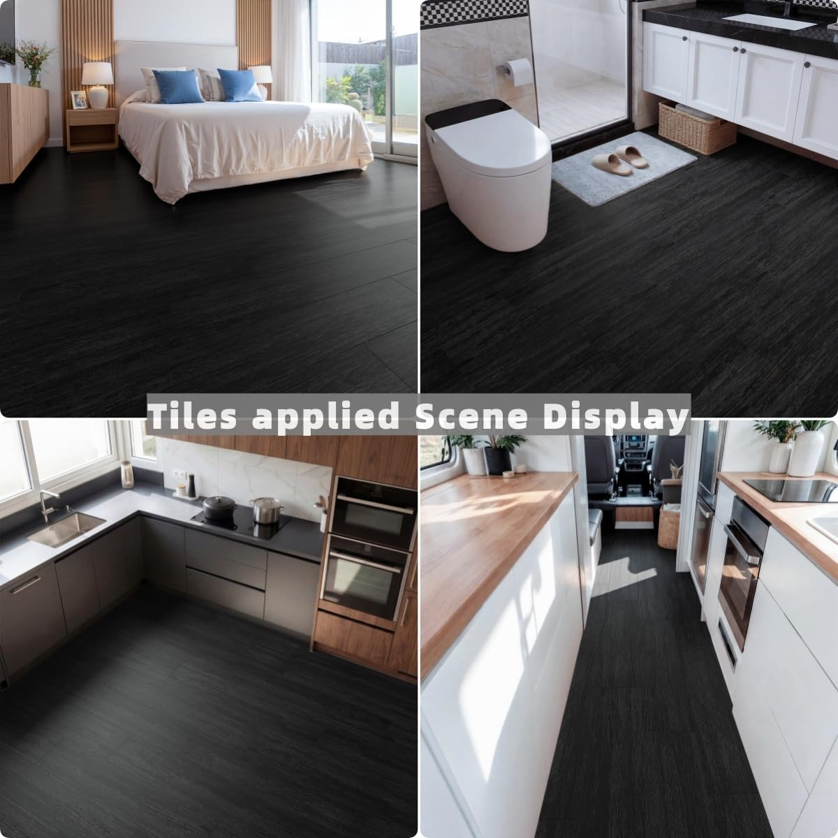 36-Pack Peel and Stick Flooring Vinyl Floor Tile (Black) | 54 Sq.Ft, Waterproof,
