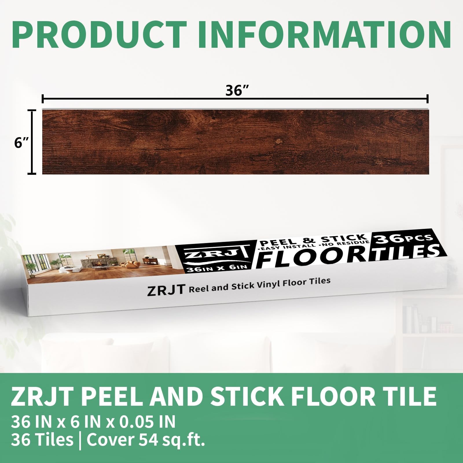 54 Sq. Ft Floor Tiles Peel and Stick Vinyl Floor 36 x 6 inch Luxury Self Adhe…