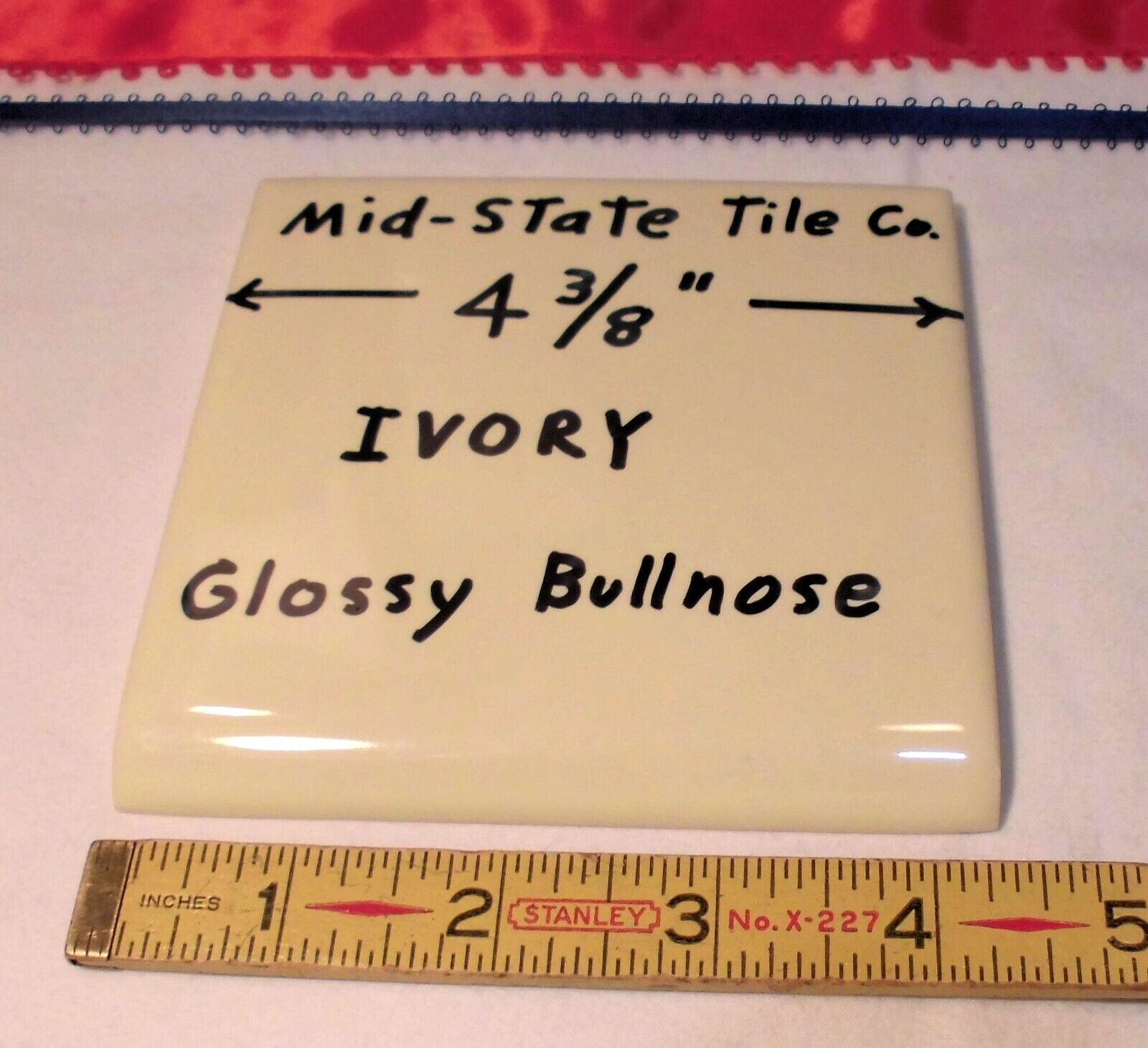 1 pc. Glossy Ceramic Bullnose Tiles *Ivory* 4-3/8″ by Mid-State Tile Co. New