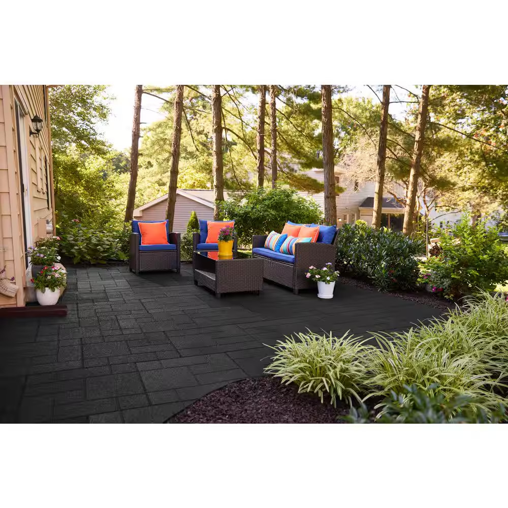 24 In. X 24 In. X 5/8 In. Black Dual-Sided Rubber Paver (4-Pack)