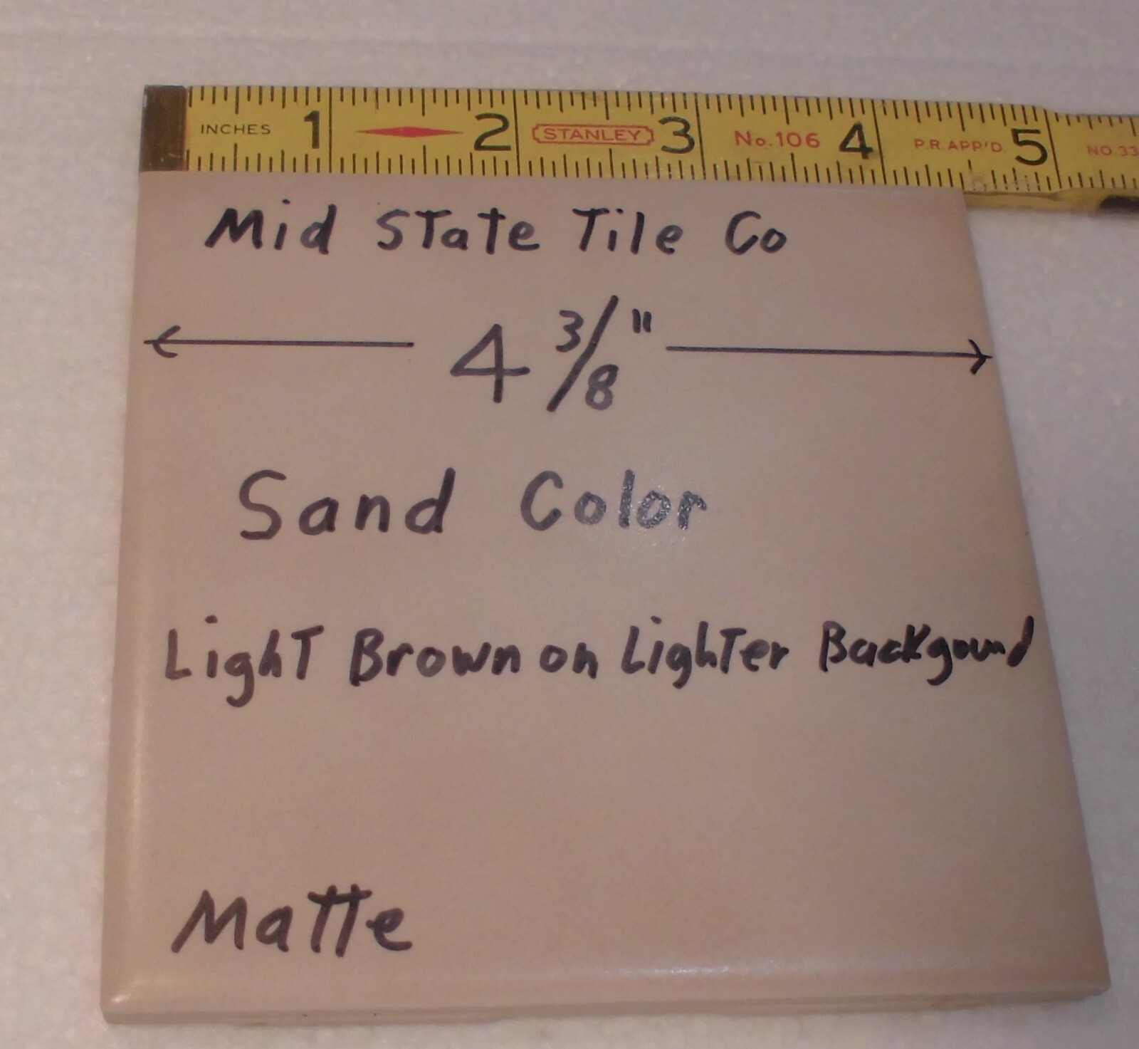 1 pc. Sand Color – Light Brown: Matte Ceramic Tile 4-3/8″ by Mid-State: smooth