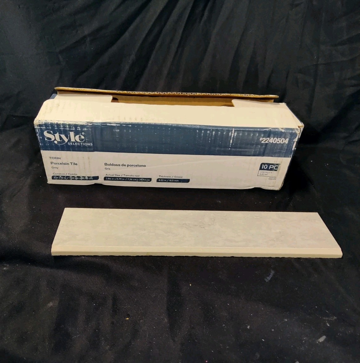 Style Selections #2240504 Torin Grey 3″ X 12″ Bullnose Porcelain Tile 10 Pcs