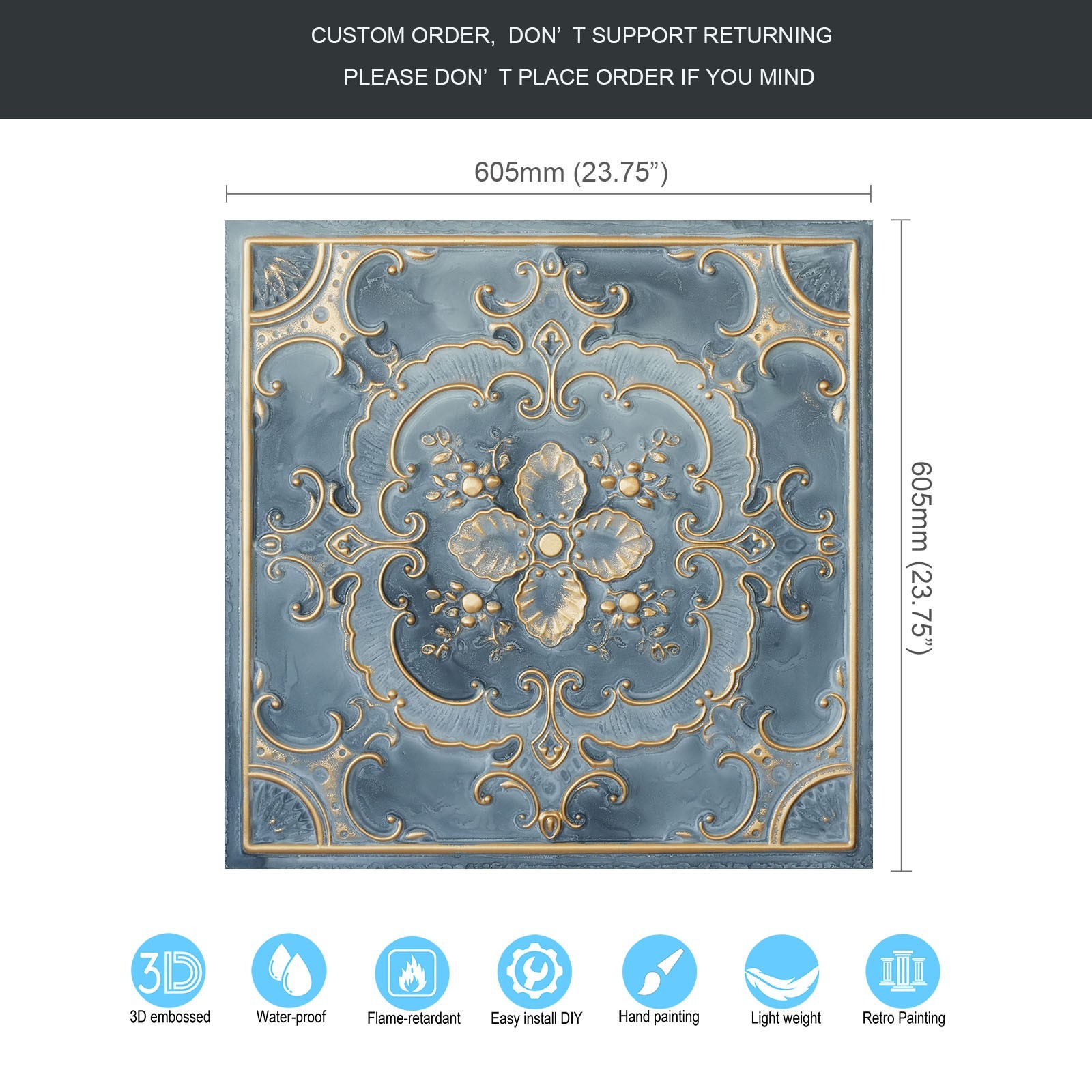 Classic style ceiling tile smoked gold groggery decor wall panel PL19 10pcs/lot