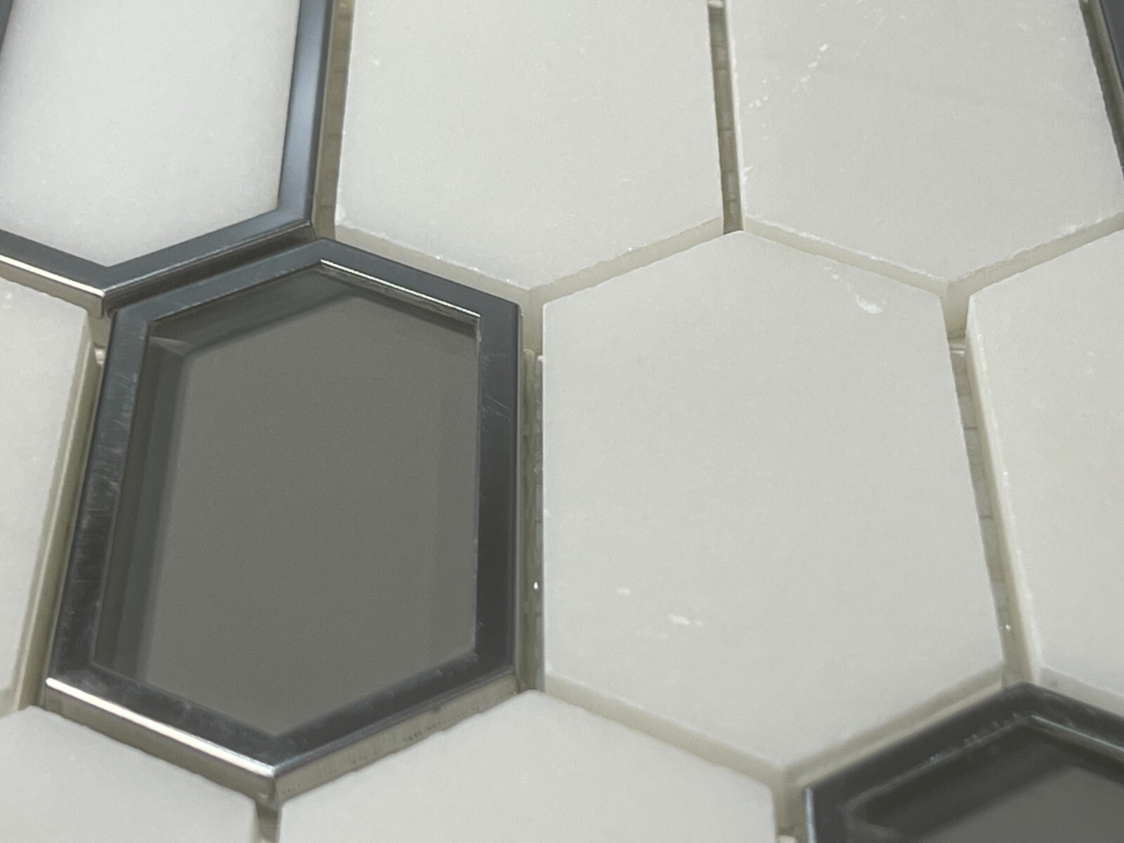 S12 White/Grey/Silver Marble Glass Hexagon Mosaic Tile Kitchen Bathroom Polished