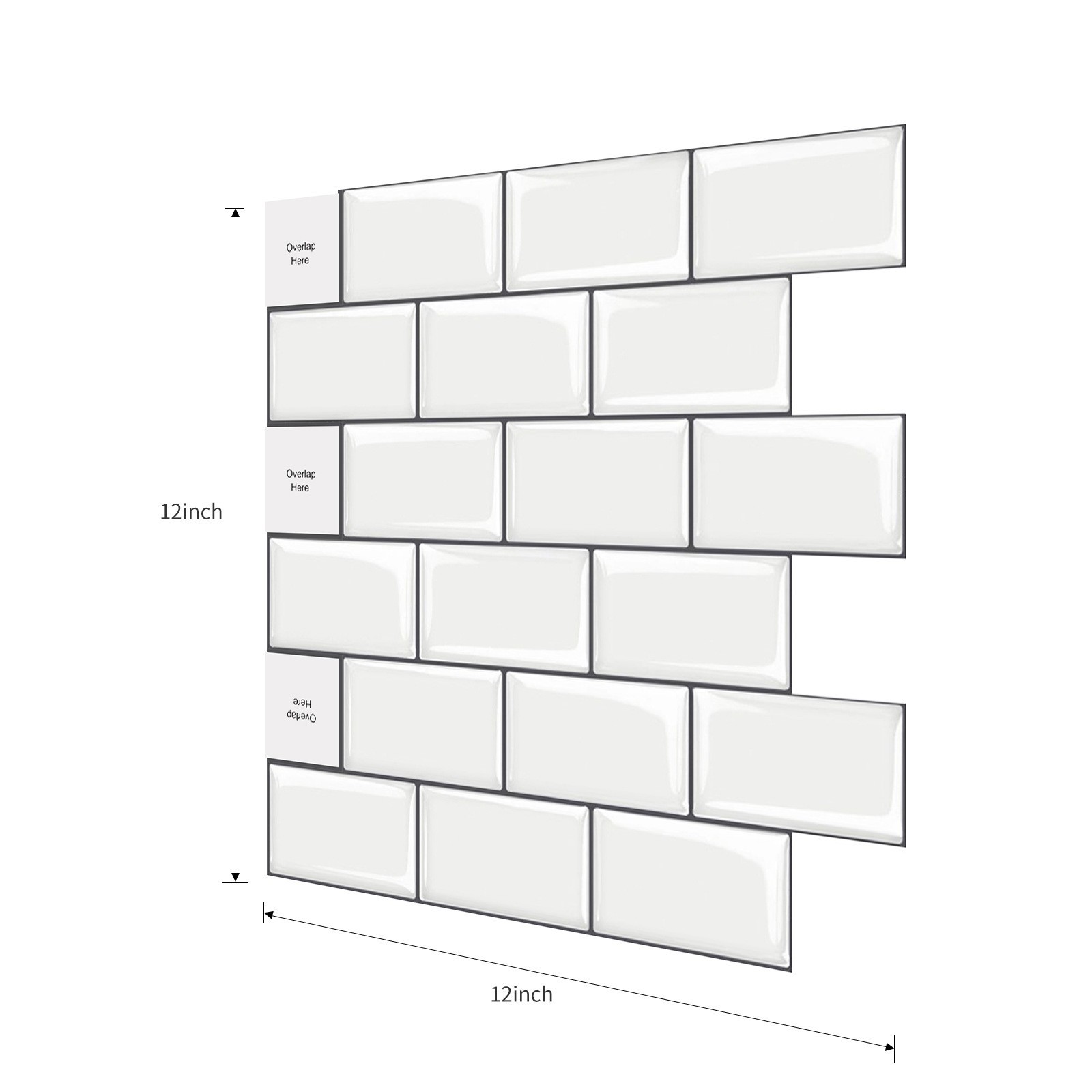 3D 10PCS 12”X12” Peel and Stick Kitchen Backsplash Tiles Self Adhesive Tile