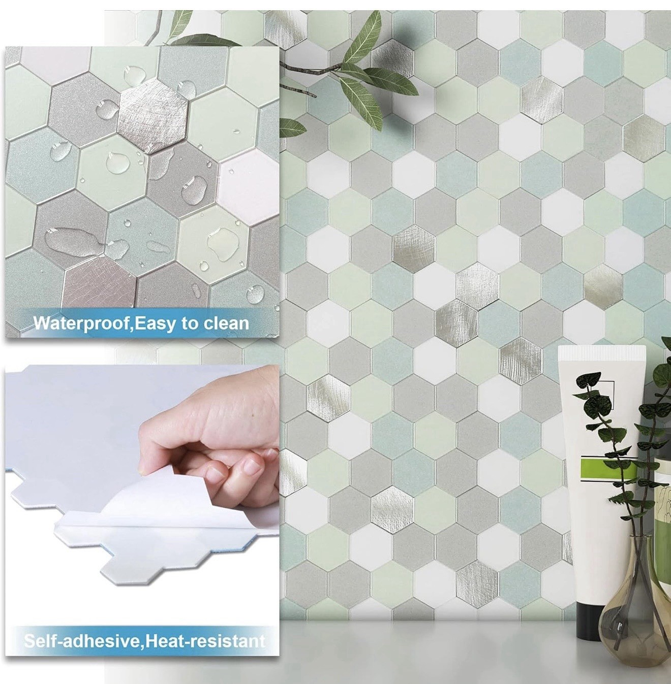 10 Peel and Stick Tile Backsplash,Kitchen Bathroom Wall Adhesive