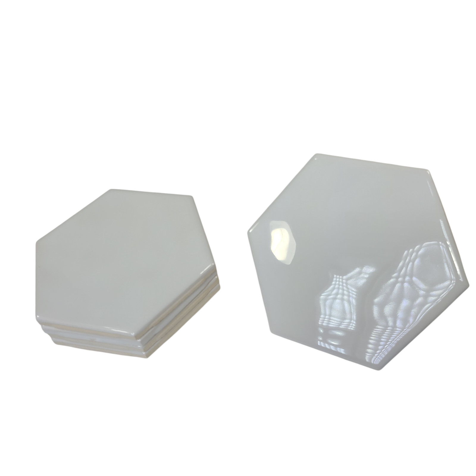 White Ceramic Wall Tile Hexagon Vintage Subway Mid Century Modern Glossy Rippled
