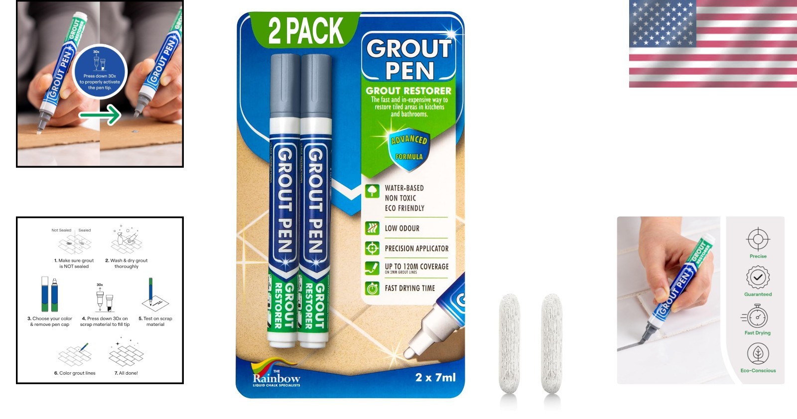 Grout Pen Set for Grey Tile – Waterproof Colorant & Sealer, 5mm Tip, 2 Pack
