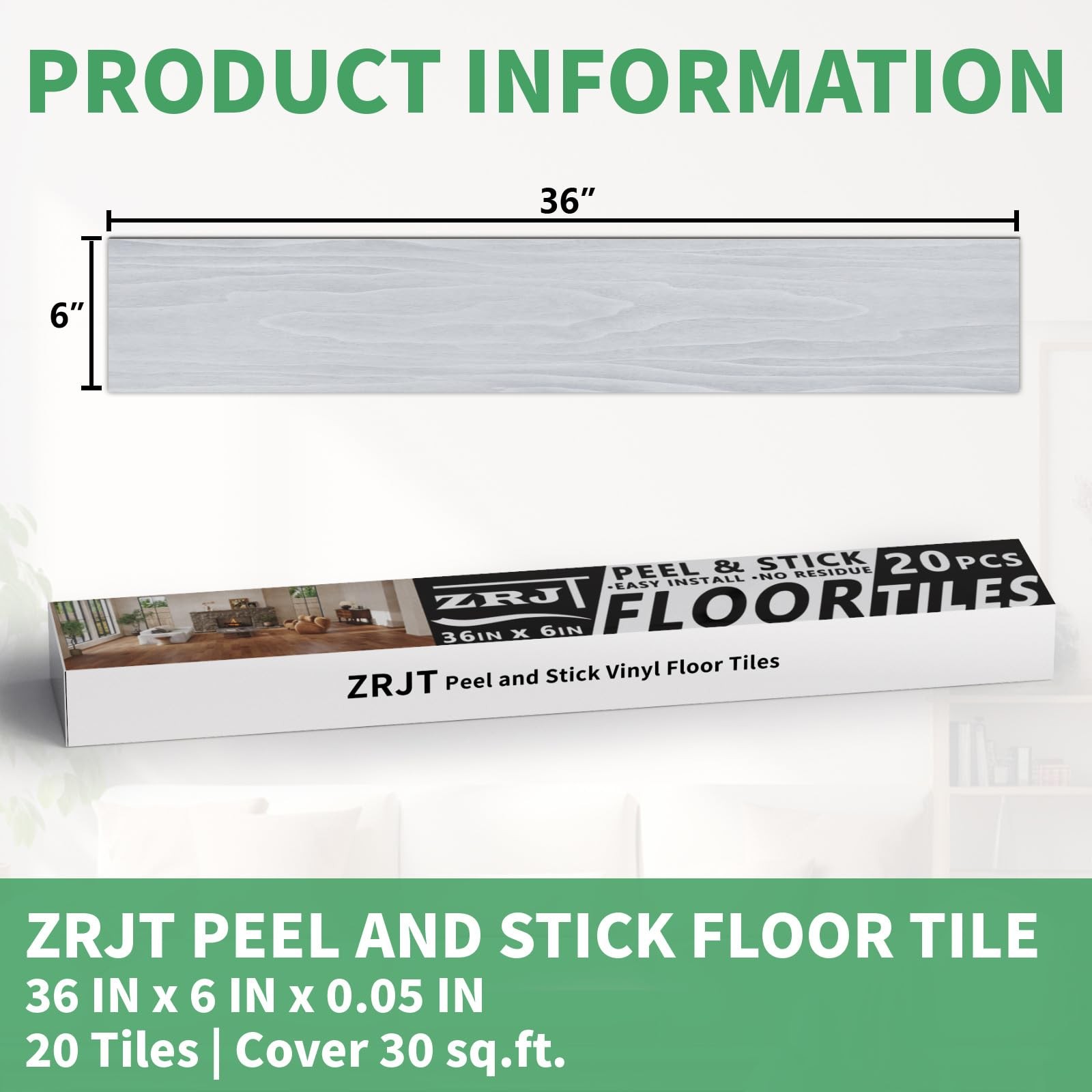 30 Sq.Ft. Peel and Stick Vinyl Floor Tiles 36″ x 6″ Wood Look Planks, 20 Pack…