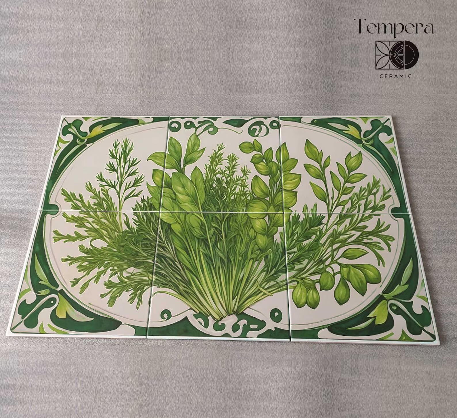 Green Herbs Backsplash Tiles, Botanical Accent for Kitchen Spaces, Herbs Tiles