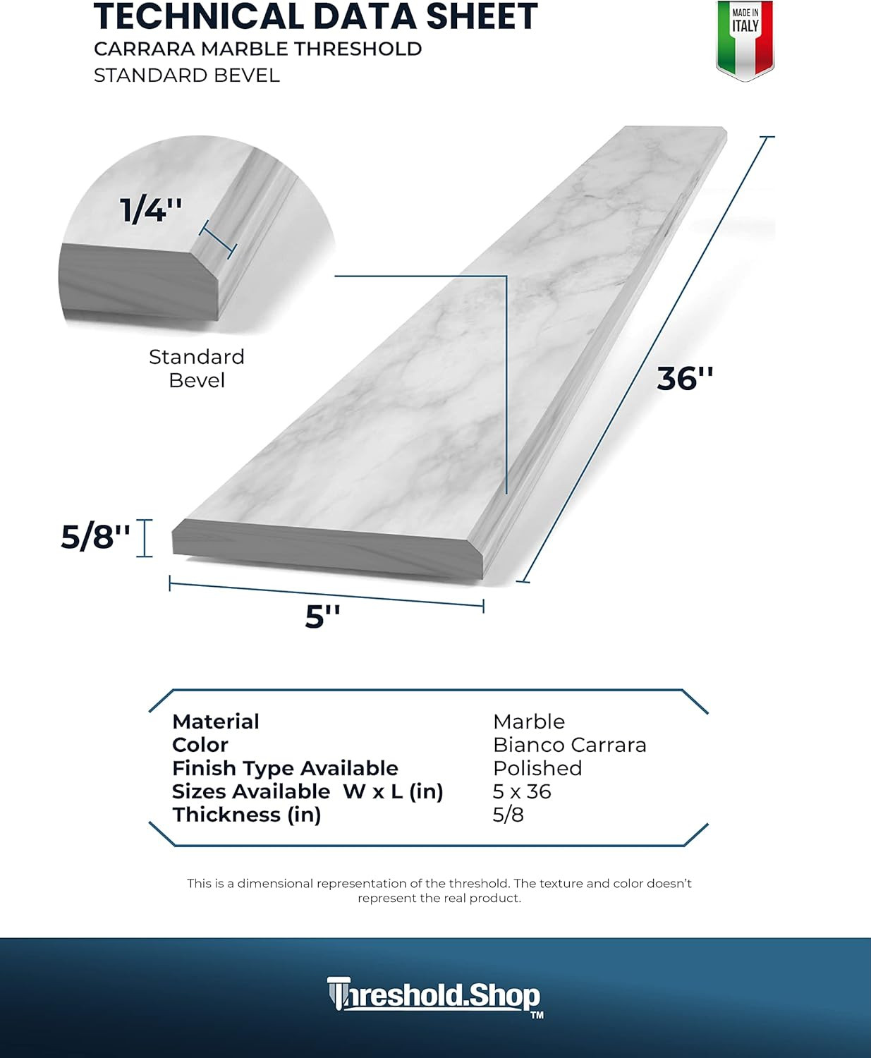 Polished Italian White Carrara Marble Threshold 5″x36″ for Elegant Transitions