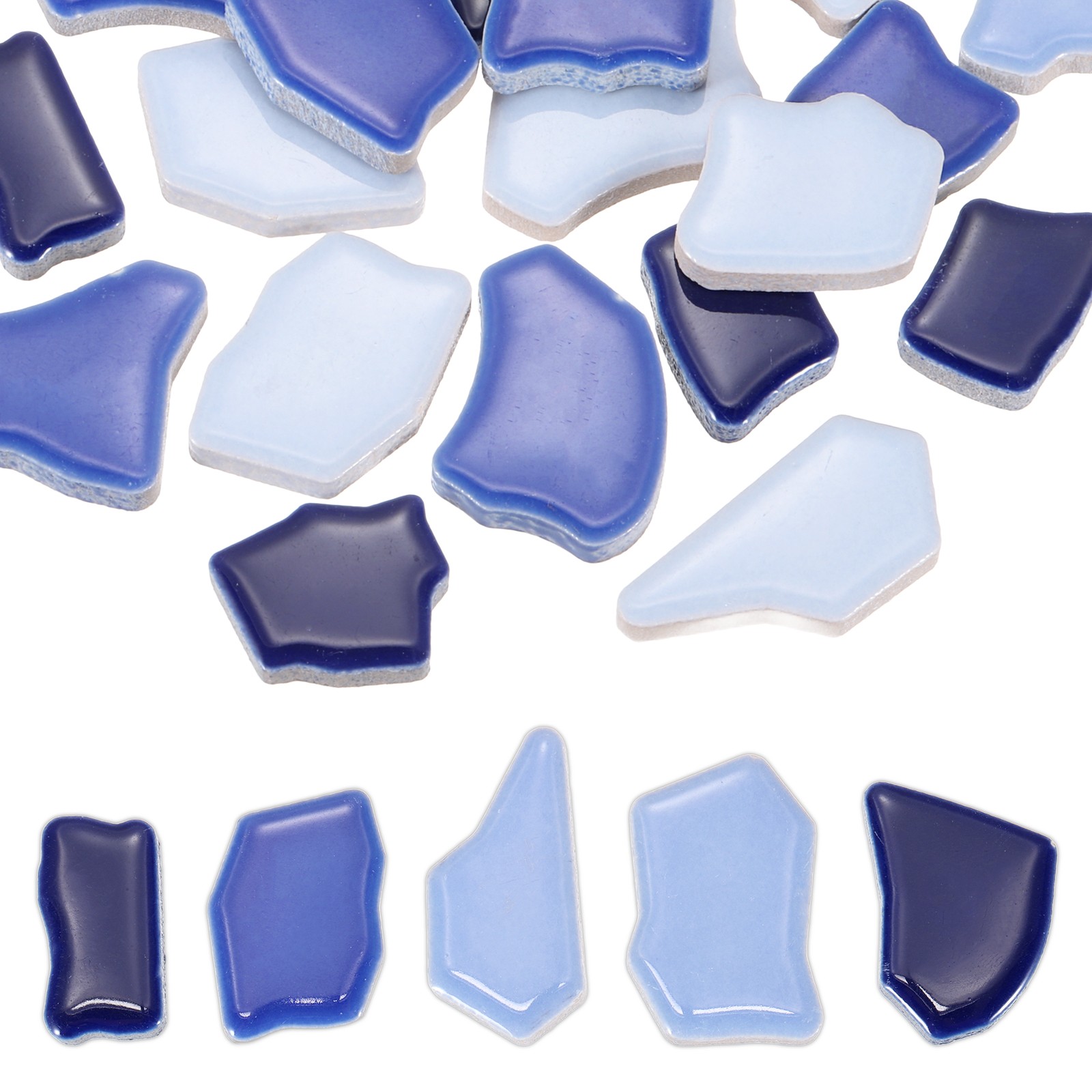 250g/0.55LB Irregular Ceramics Mosaic Tiles Dark Light Blue