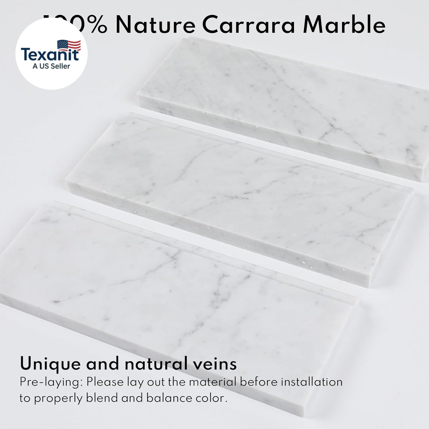 4 PCS Carrara Marble Baseboard for Kitchen Bathroom Floor Shower, White Marble T