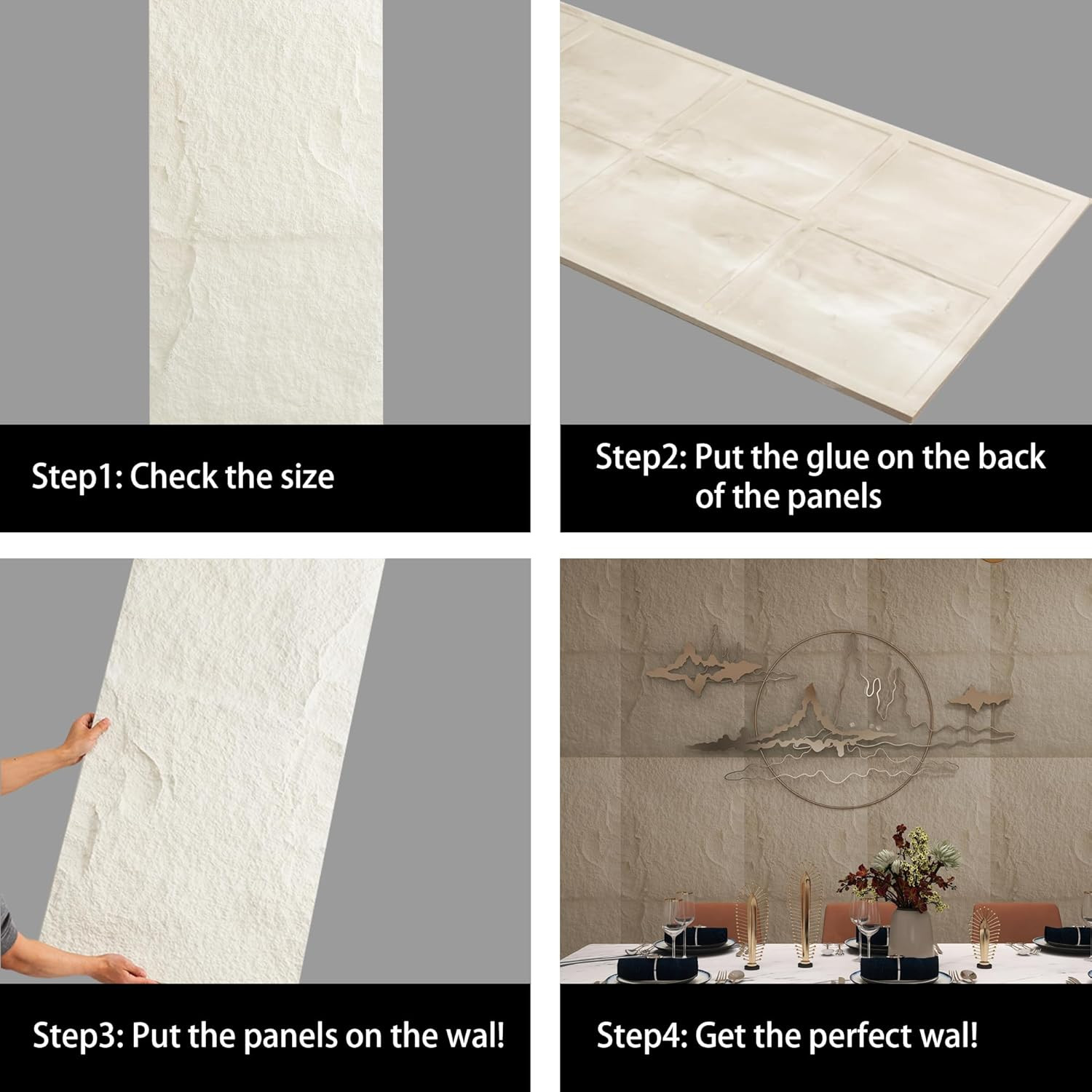 3D Faux Stone Wall Panels – 4-Pack Waterproof Lightweight Interior Decor