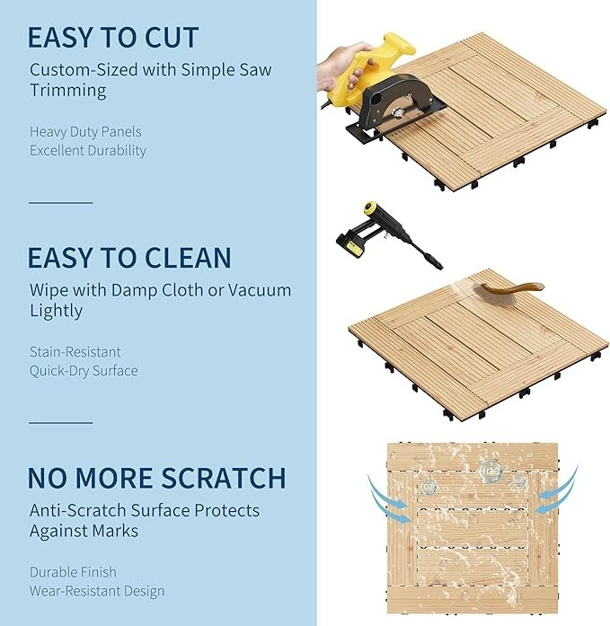 22 PCS Solid Acacia Wood Interlocking Deck Tiles 12″x12″ Patio Garden Floor 21SQ