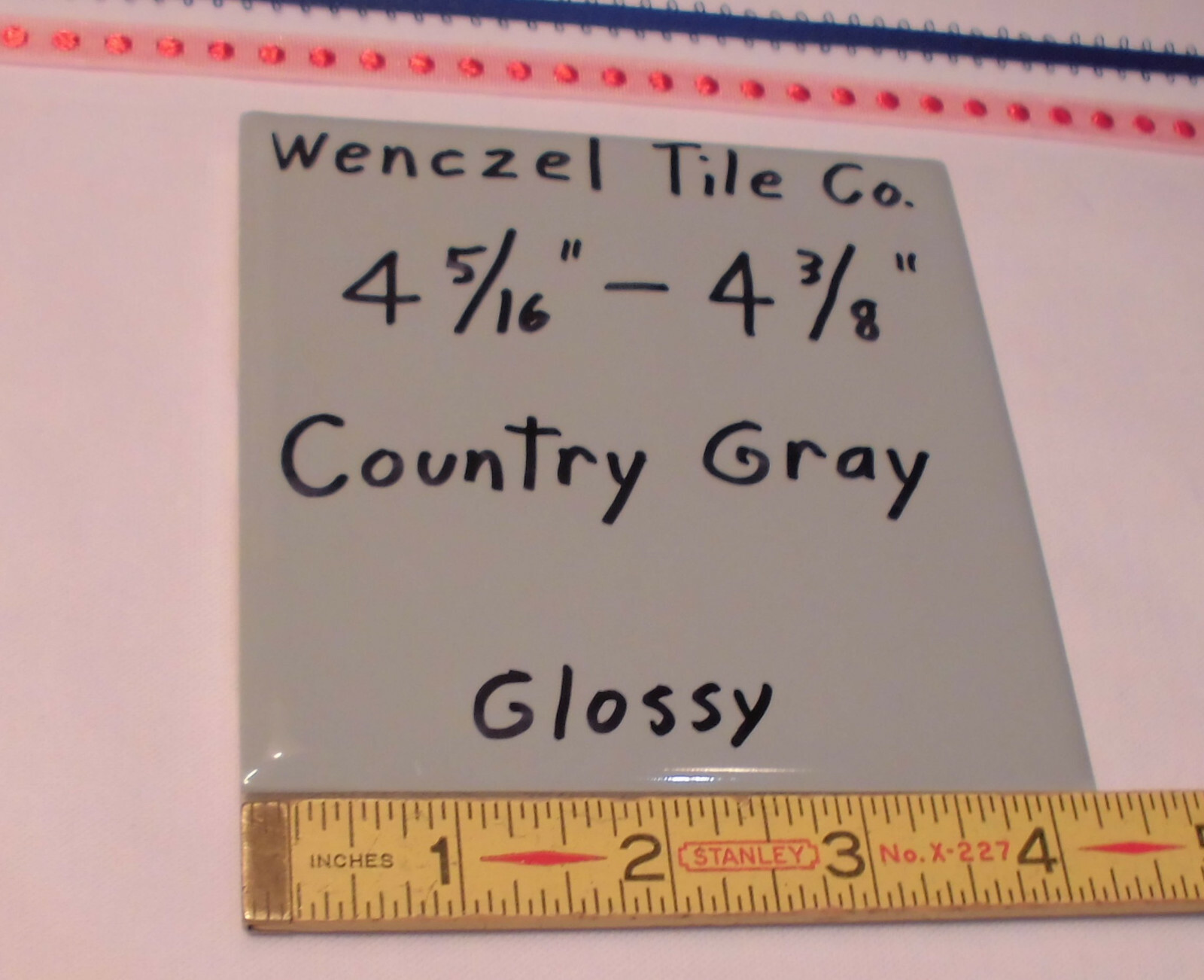 1 pc. *Country Gray* Glossy Ceramic Tile by Wenczel Tile Co. 4-5/16″- 4-3/8″