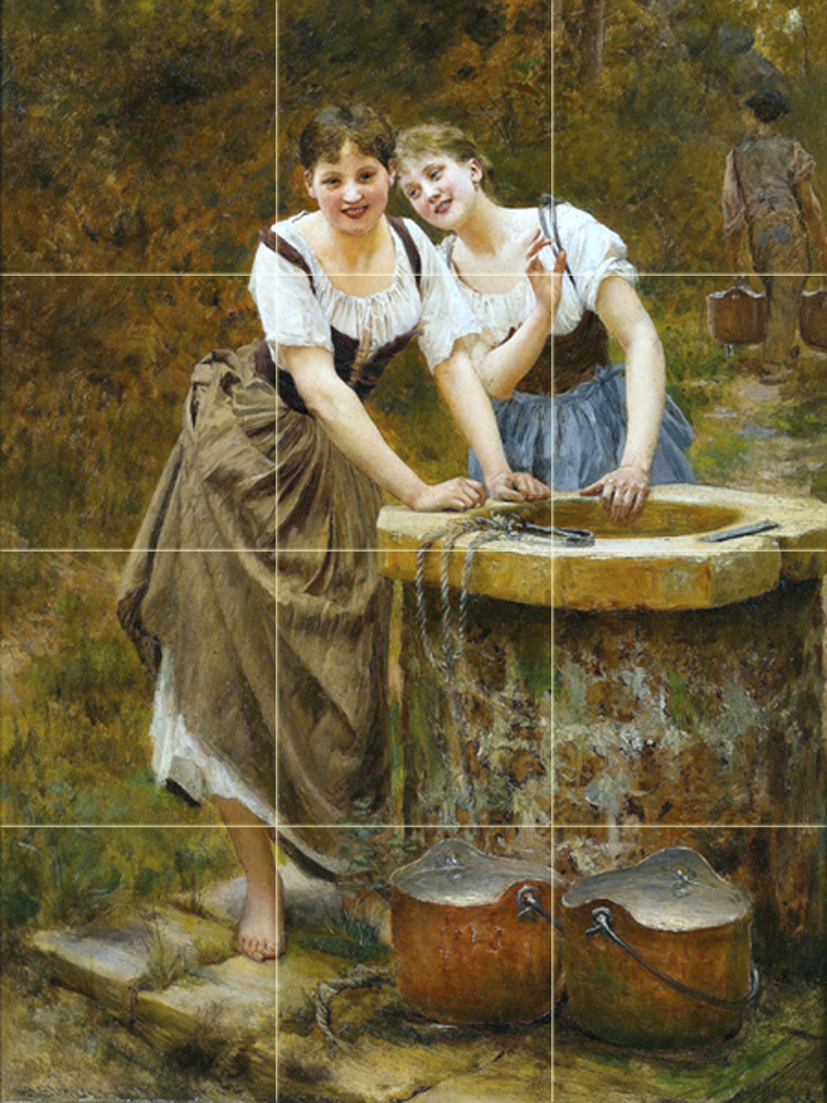 Art Two Girls Countryside Mural Ceramic Backsplash Bath Tile #2106