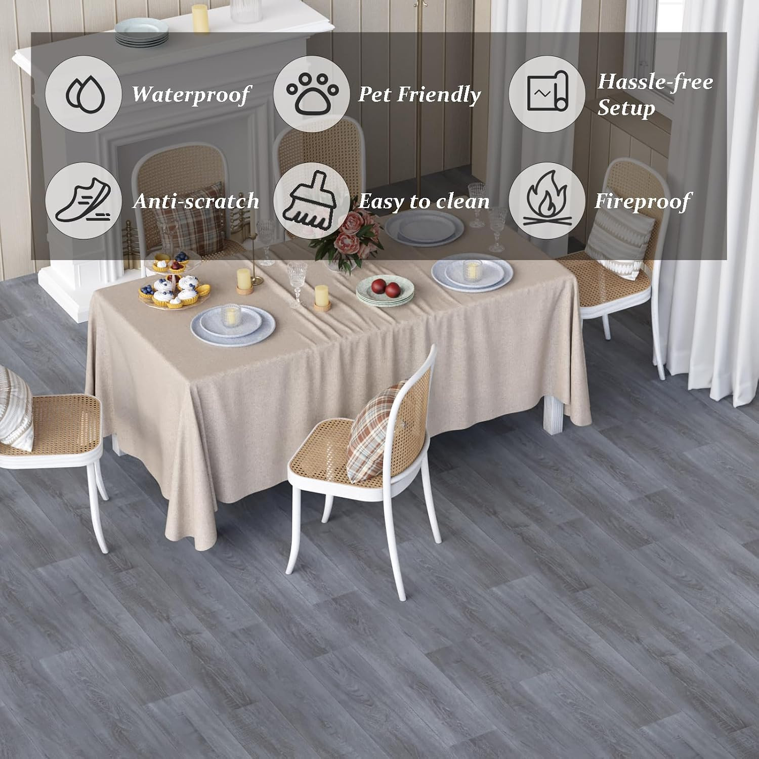 Dark Grey Oak Vinyl Flooring Roll 39.4″ x 196.8″ – Waterproof & Easy DIY