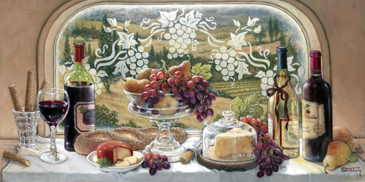 Ceramic Tile Mural Kitchen Backsplash – Harvest Celebration – Wine Fruit Food