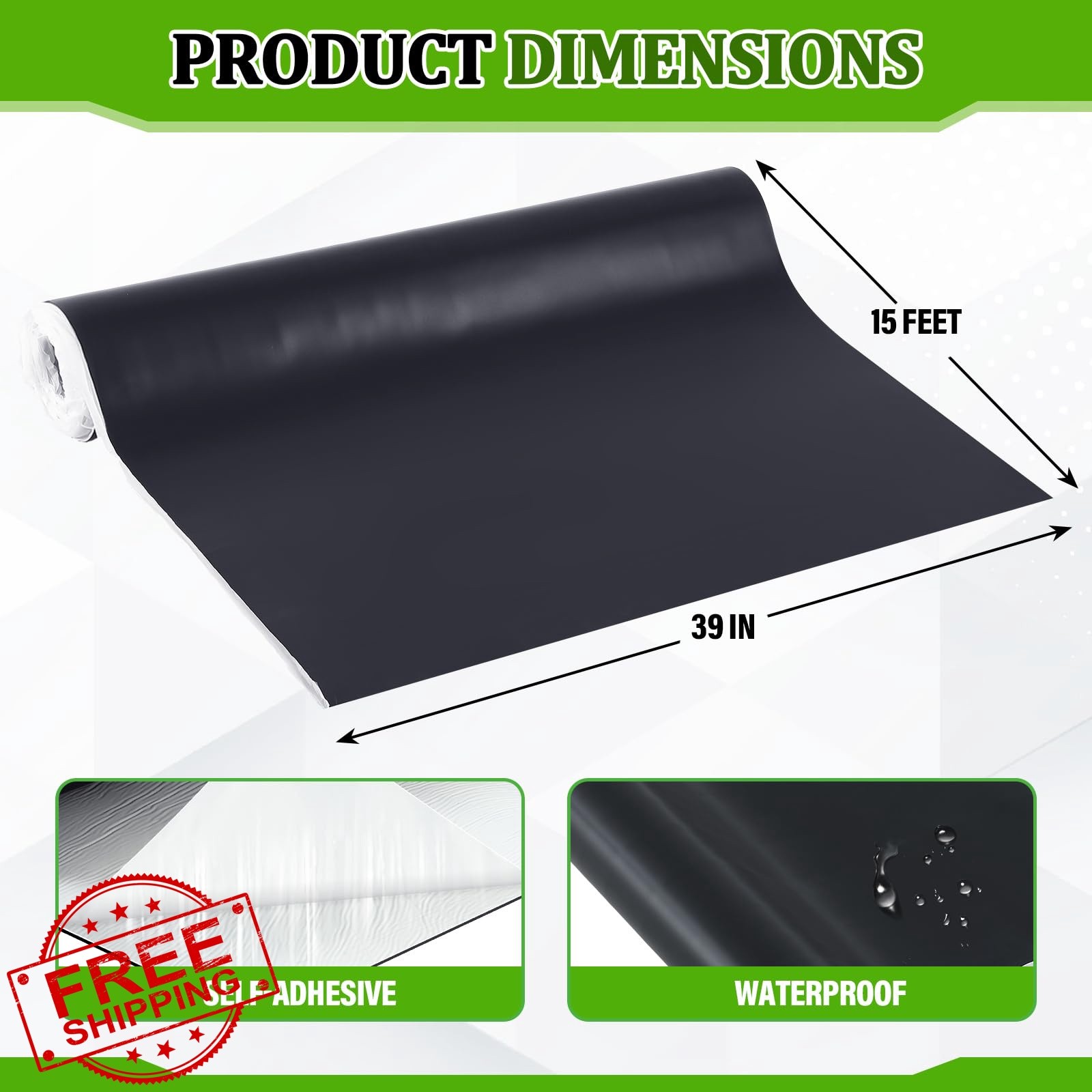 Pushglossy 1 Roll 39″ x 15ft EPDM Rubber Roofing Membrane Waterproof