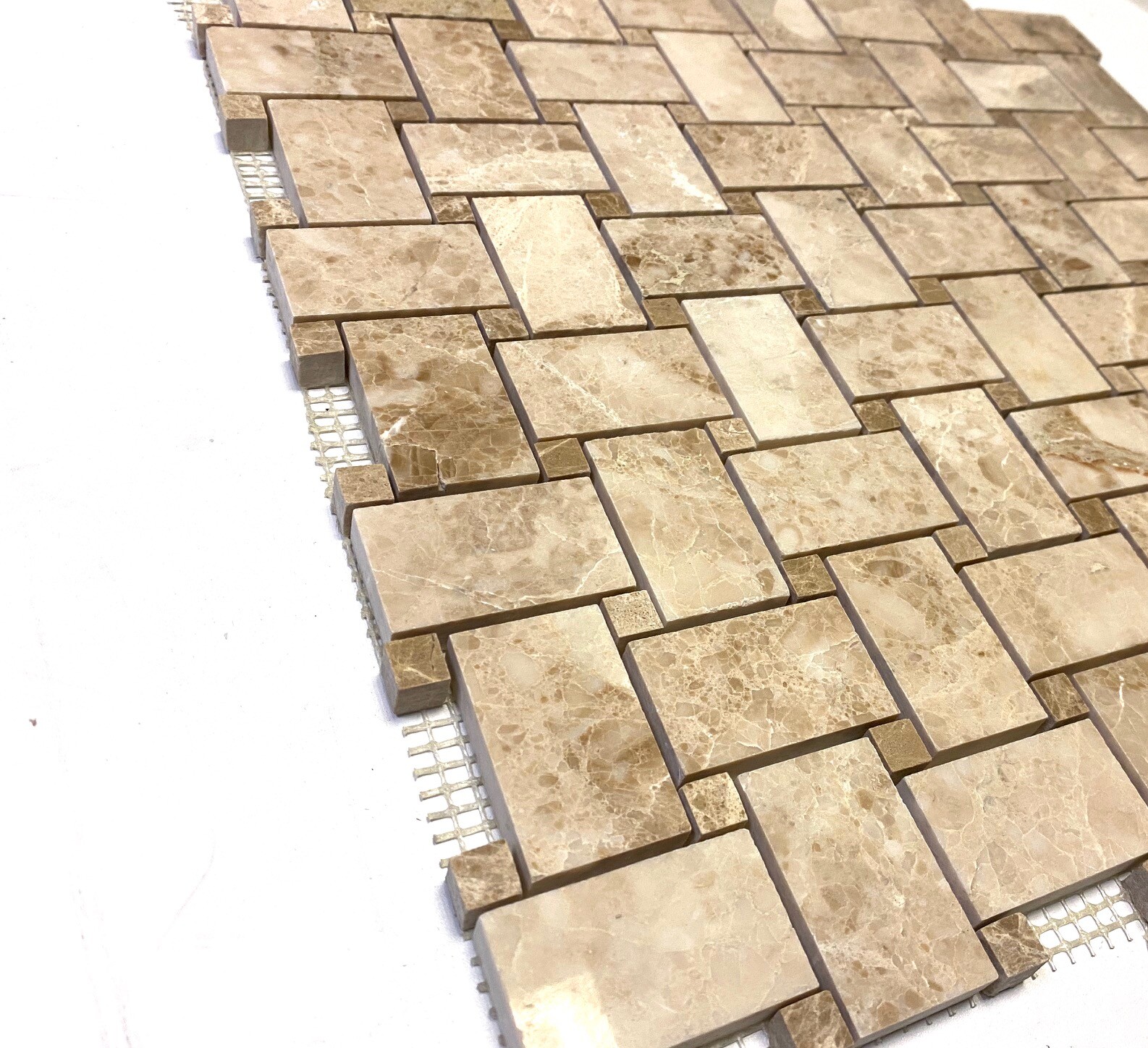 Cappucino Beige w/ Beige Marble Dot Basketweave (1.2 Square-foot) Floor Tile
