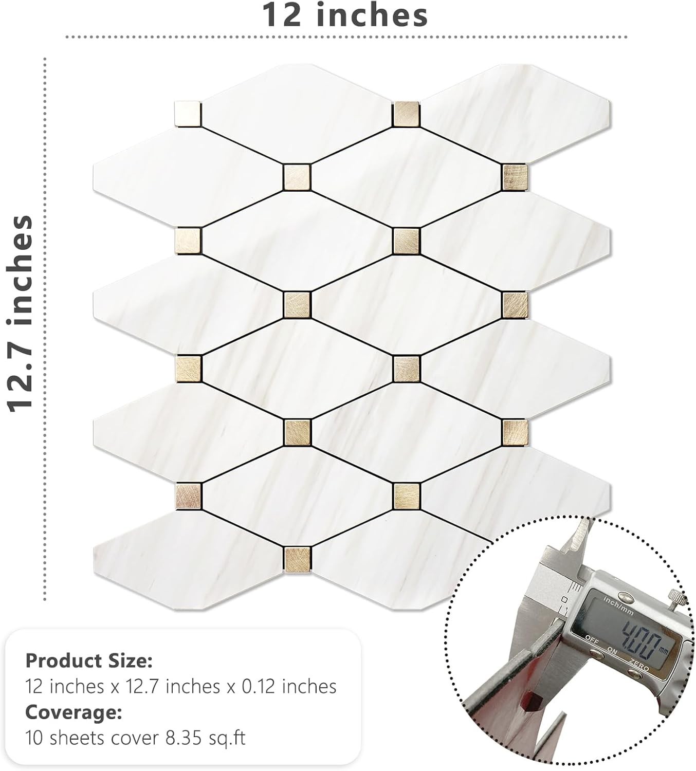 1 Sheet or10 Sheets Peel and Stick Backsplash, Polished Dolomite PVC Mixed Metal