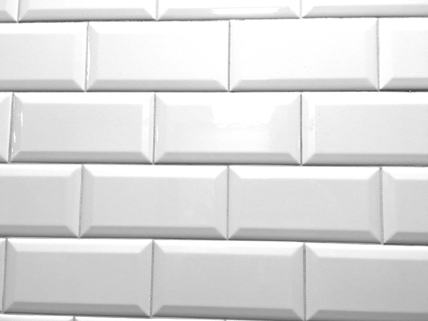 White 3×6 Beveled Shiny Glossy Finish Ceramic Subway Tile Backsplash Wall Bath